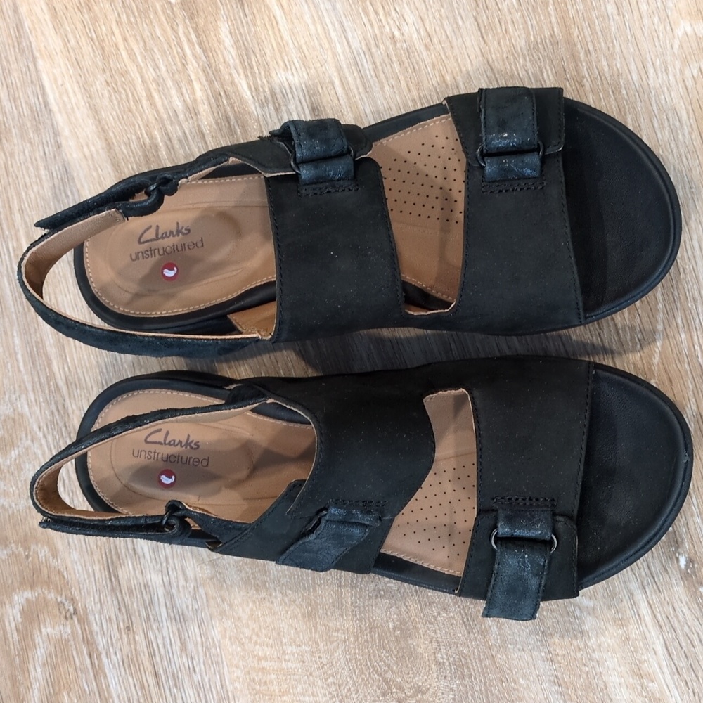 ❤️🌟NIB Clarks Unstructured Everlay Dixey Women's Black Sandals size 8.5 W❤️🌟 - Picture 3 of 11
